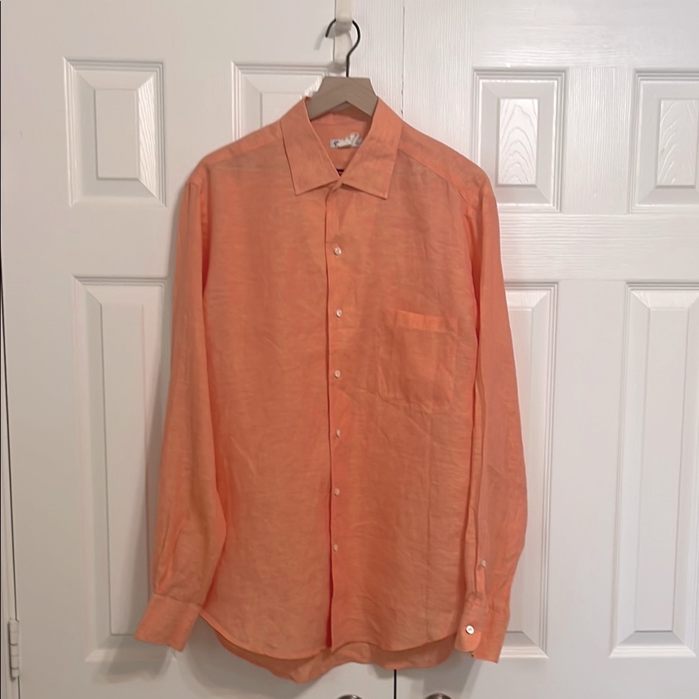 Loro Piana Men's Peach Button-Down Flax Shirt
